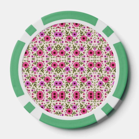 A poker chip with a floral pattern in pink  (Achterkant)
