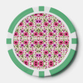 A poker chip with a floral pattern in pink  (Voorkant)