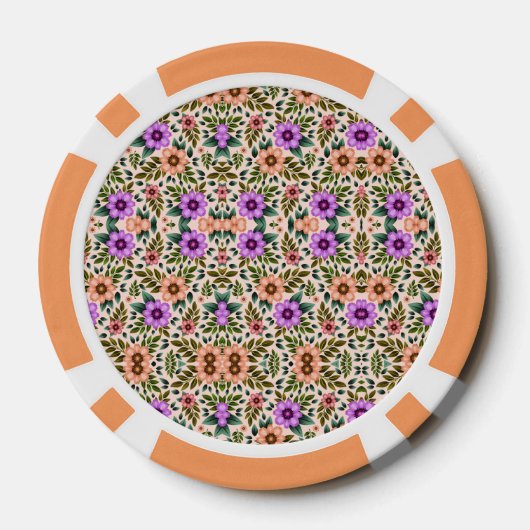 A poker chip with an intricate floral pattern  (Achterkant)
