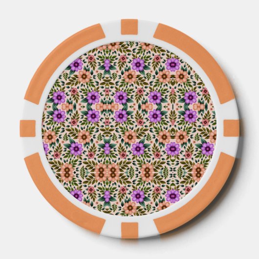 A poker chip with an intricate floral pattern  (Voorkant)