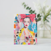 A polka dot bow in her hair lady Collage Briefkaart (Staand voorkant)