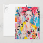 A polka dot bow in her hair lady Collage Briefkaart (Voorkant / Achterkant)