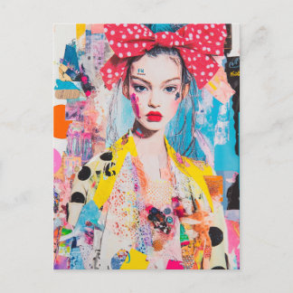 A polka dot bow in her hair lady Collage Briefkaart