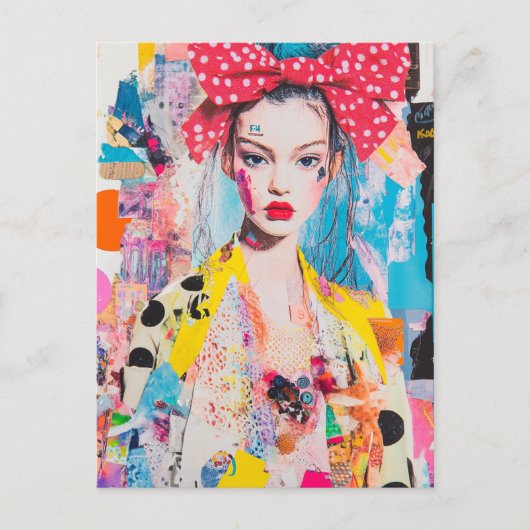 A polka dot bow in her hair lady Collage Briefkaart (Voorkant)