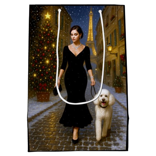 A poodle In Paris Holiday Card Medium Cadeauzakje (Achterkant)