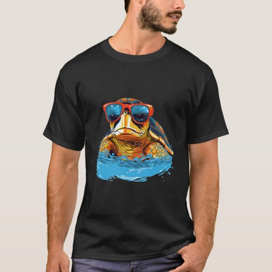 A Pop Art Drawing Of A Sea Turtle With Sunglasses  T-shirt (Voorkant)