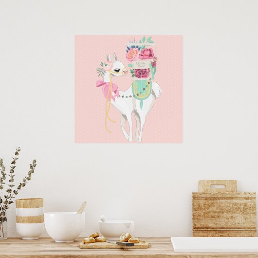 A poster with beautiful flowers and llama (Keuken)