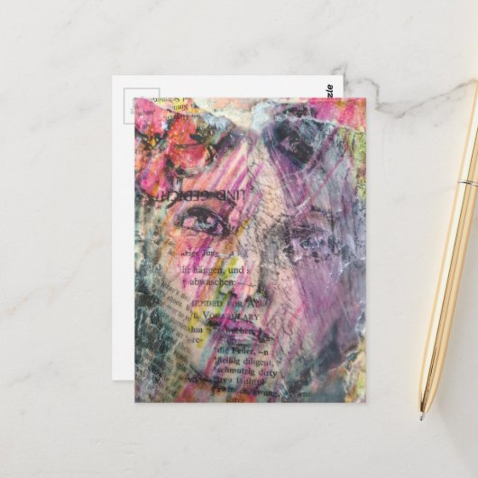 A pretty face mixed media collage briefkaart (Voorkant / Achterkant in situ)