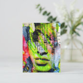 A pretty green face mixed media collage briefkaart (Staand voorkant)