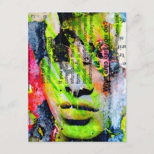 A pretty green face mixed media collage briefkaart (Voorkant)
