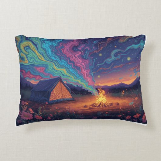 A psychedelic camping cushion accent kussen (Voorkant)