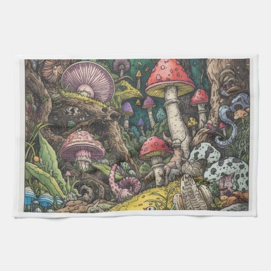 A psychedelic woodland decorative tea towel theedoek (Horizontaal)