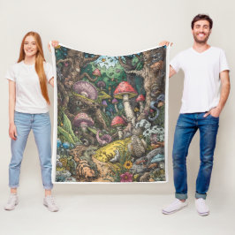 A psychedelic woodland fleece blanket deken