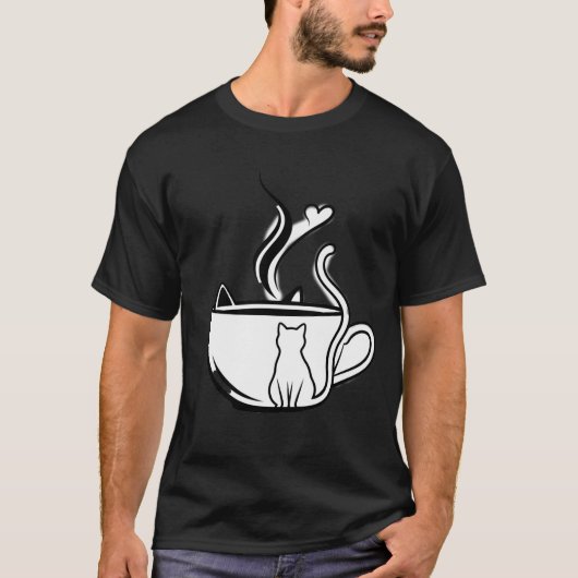 A Purr-fect Brew: Black & White Cat T-shirt (Voorkant)