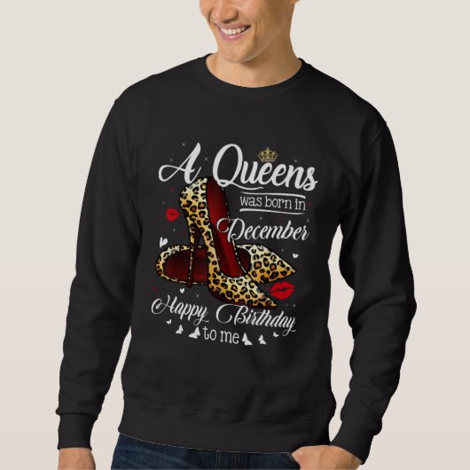 A Queen Was Born In December Retro Hearts Leopard  Trui (Voorkant)