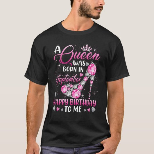 A Queen Was Born In September Diamond Pink High He T-shirt (Voorkant)