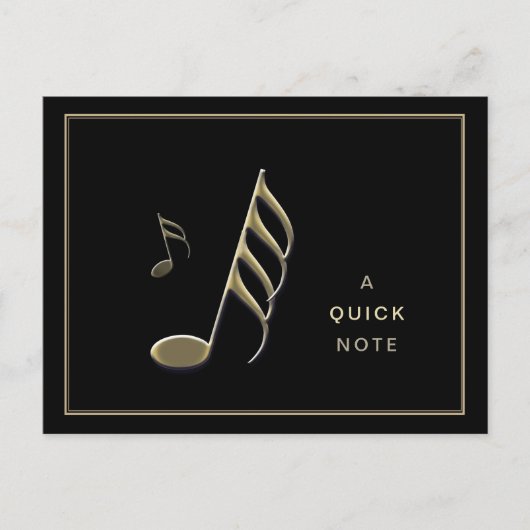 "A Quick Note" Gouden muziek Note Zwart Briefkaart (Voorkant)