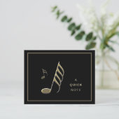 "A Quick Note" Gouden muziek Note Zwart Briefkaart (Staand voorkant)