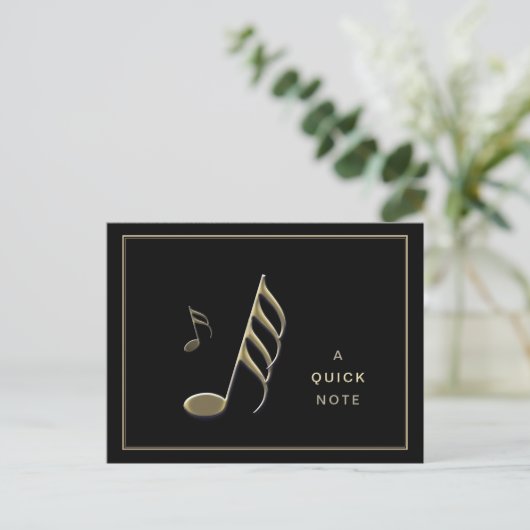 "A Quick Note" Gouden muziek Note Zwart Briefkaart (Staand voorkant)