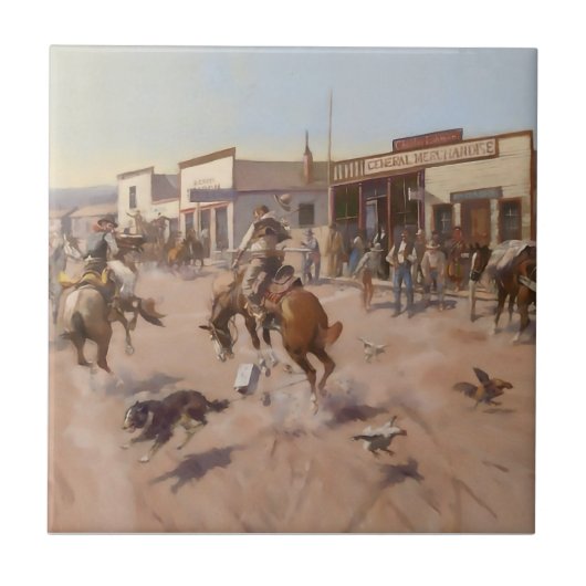 "A Quiet Day in Utica" door Charles M Russell Tegeltje (Voorkant)