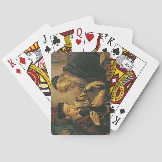 A Rabbi tying the Phylacteries to the arm of a boy Pokerkaarten (Achterkant)