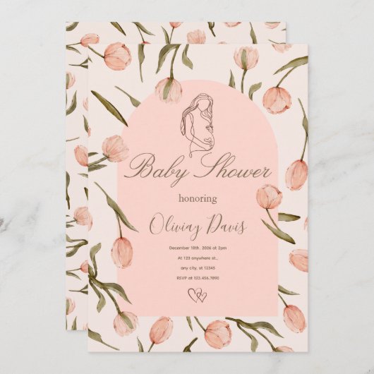 A radiant and delicate 'Baby Shower' invitation  (Voorkant / Achterkant)