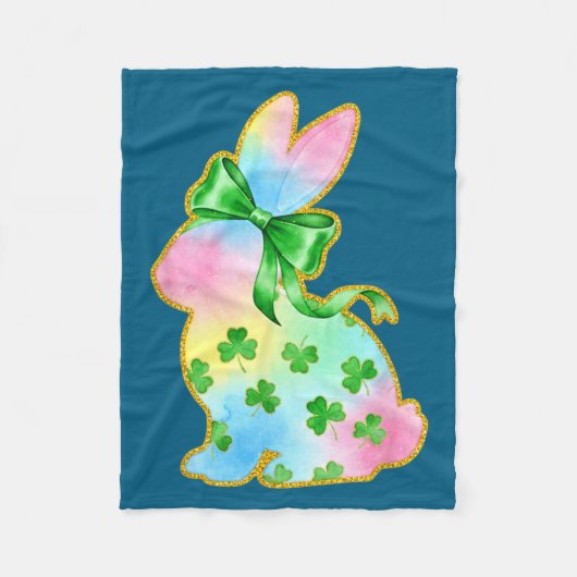 A Rainbow Rabbit With Green Bow And Shamrock St Pa Fleece Deken (Voorkant)