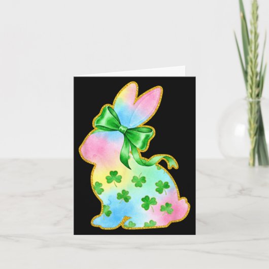 A Rainbow Rabbit With Green Bow And Shamrock St Pa Kaart (Voorkant)