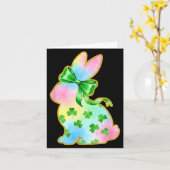 A Rainbow Rabbit With Green Bow And Shamrock St Pa Kaart (Gele Bloem)