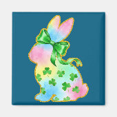 A Rainbow Rabbit With Green Bow And Shamrock St Pa Magneet (Voorkant)