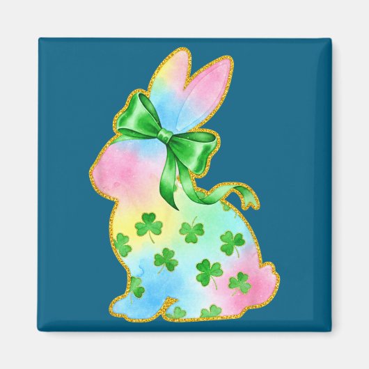 A Rainbow Rabbit With Green Bow And Shamrock St Pa Magneet (Voorkant)