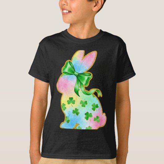 A Rainbow Rabbit With Green Bow And Shamrock St Pa T-shirt (Voorkant)