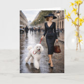A Rainy Day In Paris, Poodle Blank Card Kaart (Gele Bloem)