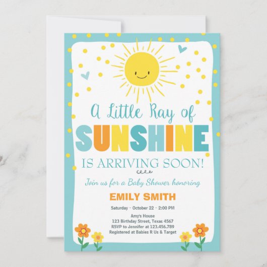 A Ray of Sunshine Baby shower uitnodiging Blue Boy (Voorkant)