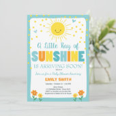 A Ray of Sunshine Baby shower uitnodiging Blue Boy (Staand voorkant)