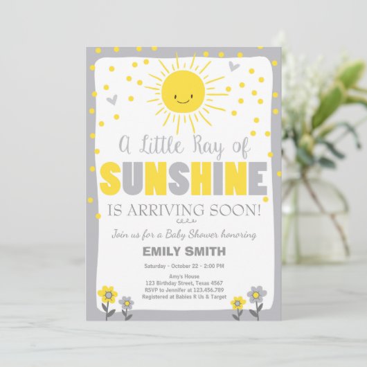 A Ray of Sunshine Baby shower uitnodiging Neutraal (Staand voorkant)