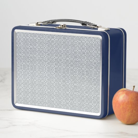 A rectangular blue and white lunchbox  (In situ)