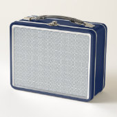 A rectangular blue and white lunchbox  (Voorkant)