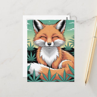 A Relaxed Red Fox in a Weed Field Briefkaart