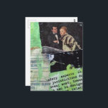 A Retro Couple Collage on Green Briefkaart<br><div class="desc">A mixed media collage made and photographed by Angelandspot in the year 2026 with vintage images from a magazine from 1968,  a section of a phone book,  and a section of a vintage textbook.</div>