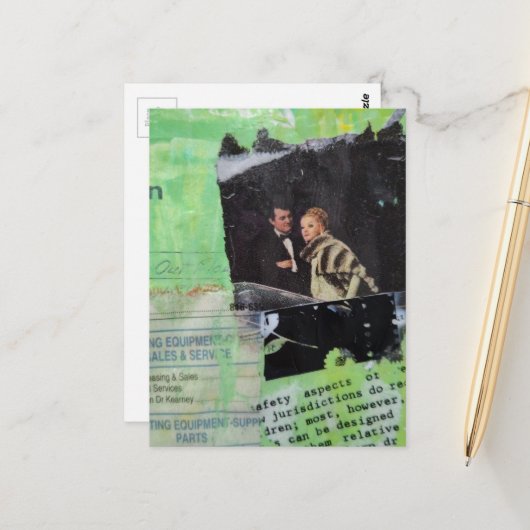 A Retro Couple Mixed Media Collage Briefkaart (Voorkant / Achterkant in situ)