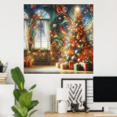 A Retro Style Christmas Tree With Presents on Wall Poster (Thuiskantoor)