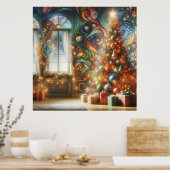 A Retro Style Christmas Tree With Presents on Wall Poster (Keuken)