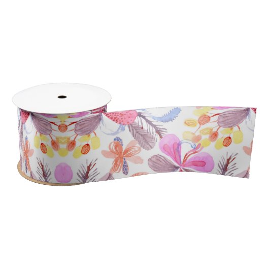 A roll of decorative ribbon with a floral pattern satijnen lint (Spoel)
