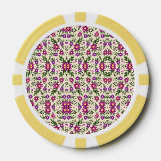 A round decorative plate with a detailed floral  poker chips (Voorkant)