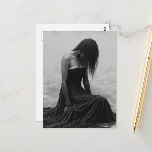 A Sad Woman in the Water Black and White Briefkaart (Voorkant / Achterkant in situ)