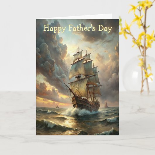A sailing ship in the ocean Father's Day Kaart (Gele Bloem)