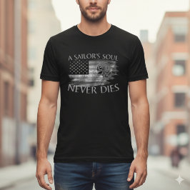 A Sailor's Soul Never Dies American Flag Skull Tee T-shirt