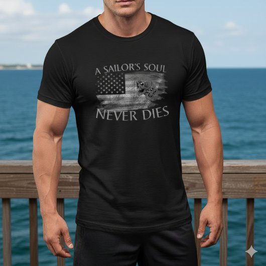 A Sailor's Soul Never Dies American Flag Skull Tee T-shirt