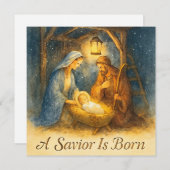 A Savior Is Born Nativity Christmas Holiday Card Feestdagenkaart (Voorkant / Achterkant)